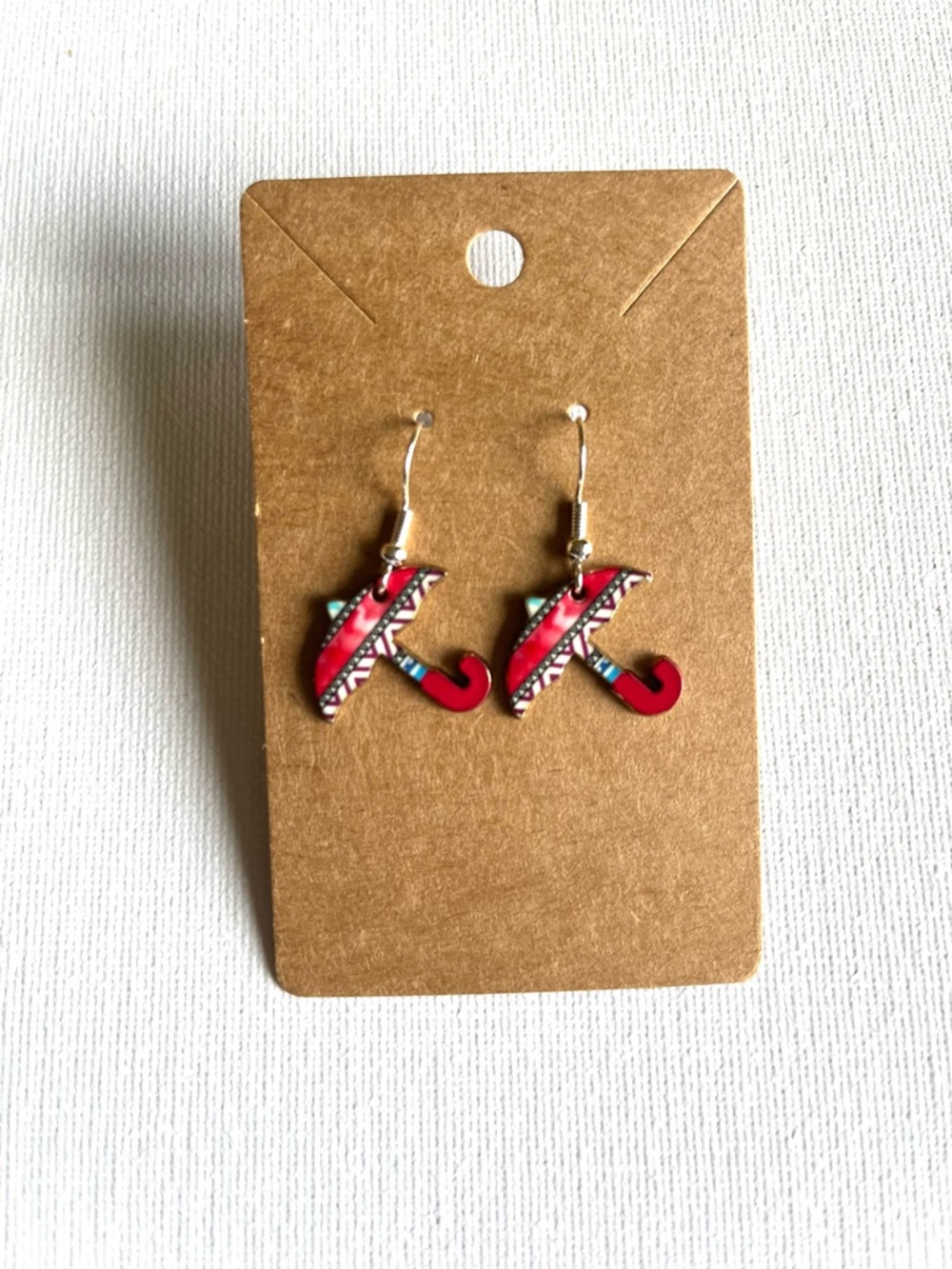 2/$15- Red Umbrella Hook Earrings - Handmade